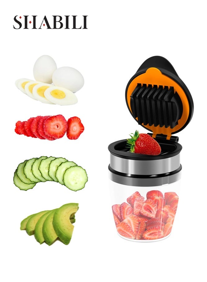 SHABILI Compact Fruit Slicer Cup for Soft Fruit and Eggs, Stainless Steel Kitchen Slicing Tool for Home Use, Speed Fruit Slicer with Detachable Cup Slicer, Slicer Fruit Cutter and Strawberry Slicer - Image 1